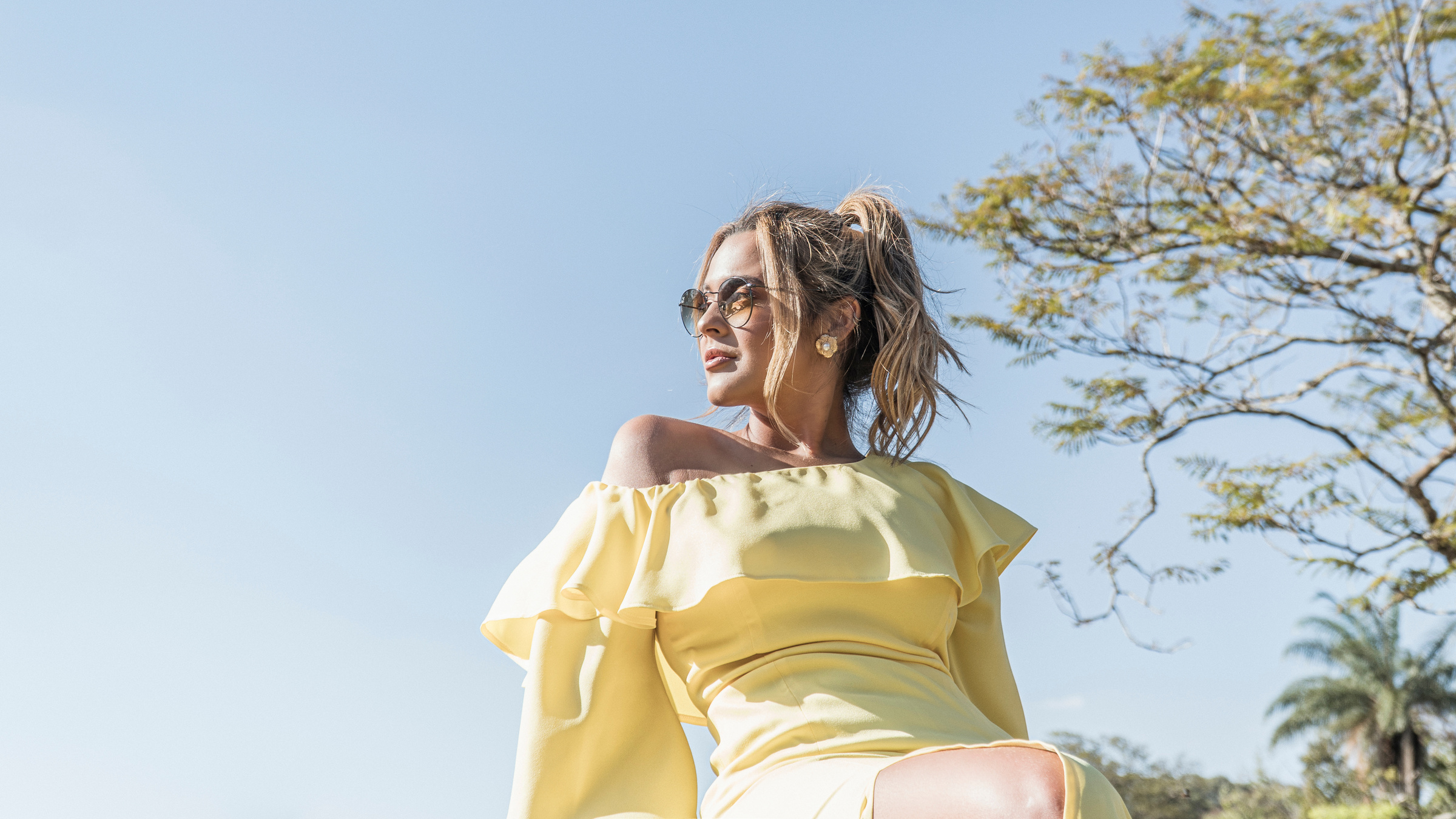 A Stylish Woman in a Yellow Dress